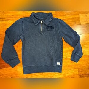 Roots kids size 7-8 sweater. Dark blue, 1/4 neck zipper.